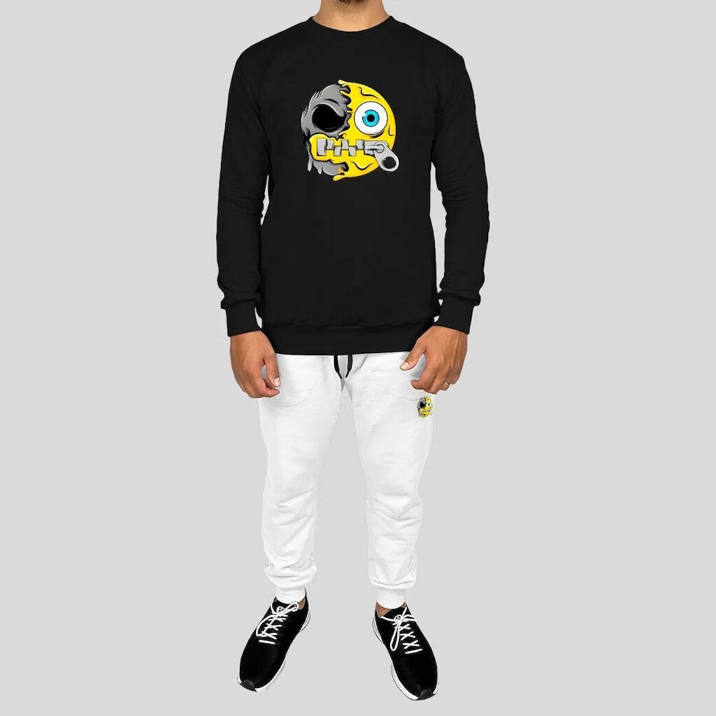 Conjunto Calça e Blusa Moletom Careca Sem Capuz Algodão Estampado Caveira