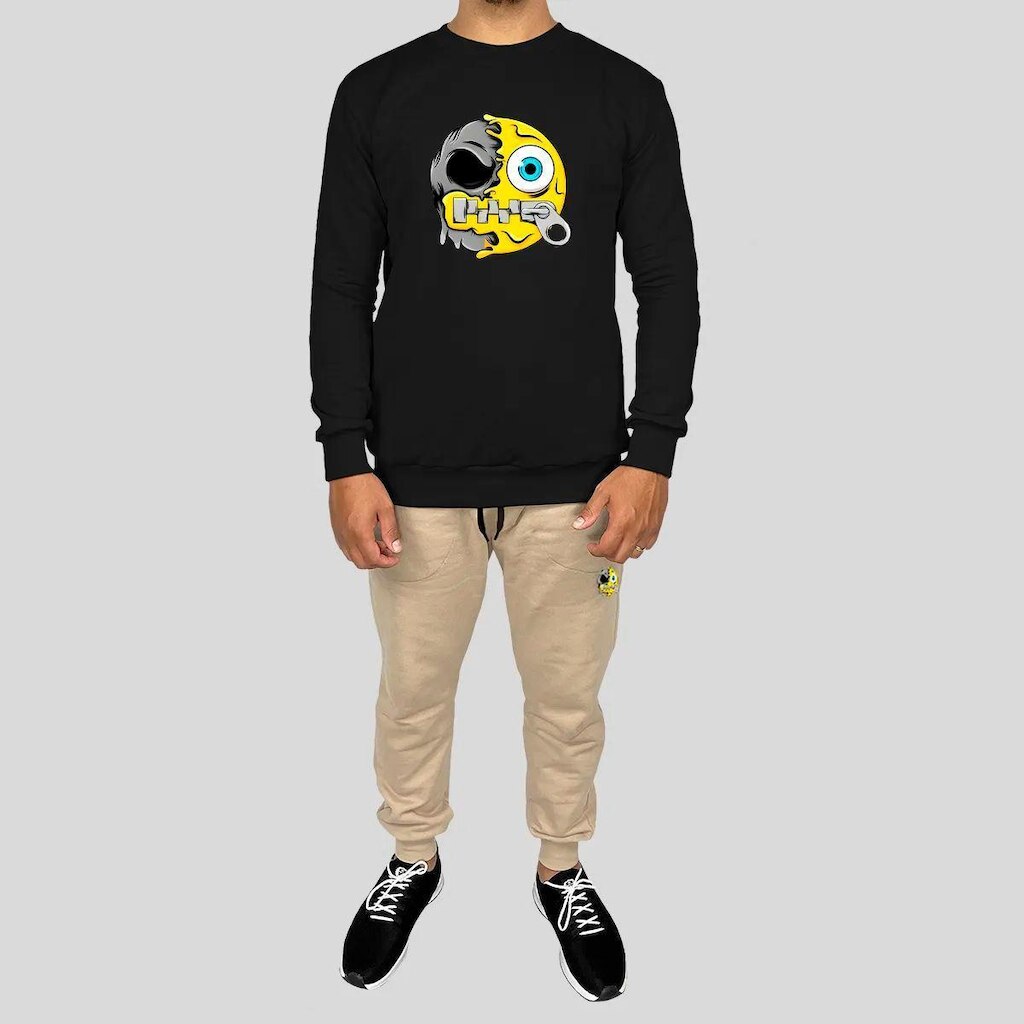 Conjunto Calça e Blusa Moletom Careca Sem Capuz Algodão Estampado Caveira