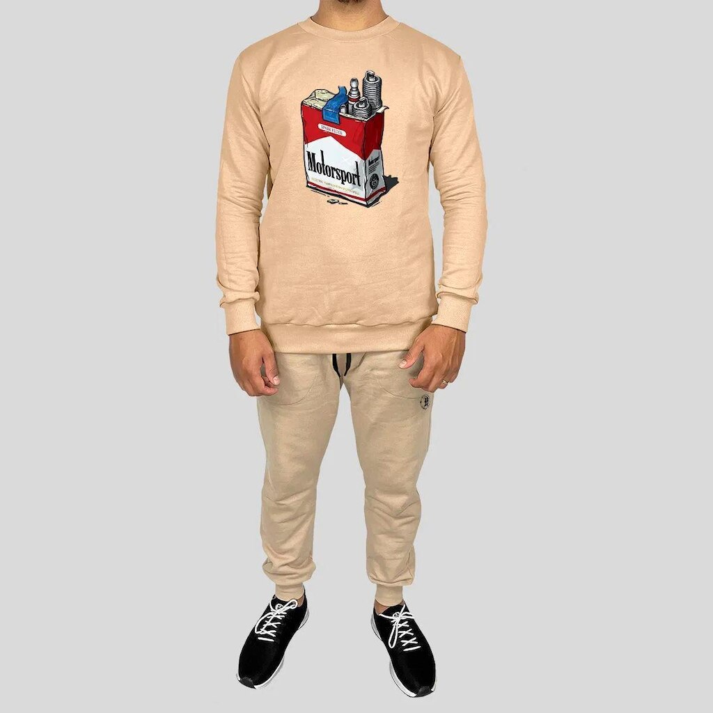 Conjunto Calça e Blusa Moletom Careca Sem Capuz Algodão Estampado Motor