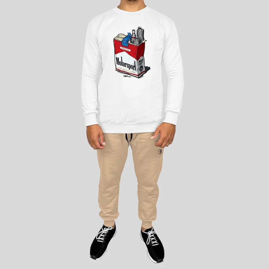 Conjunto Calça e Blusa Moletom Careca Sem Capuz Algodão Estampado Motor