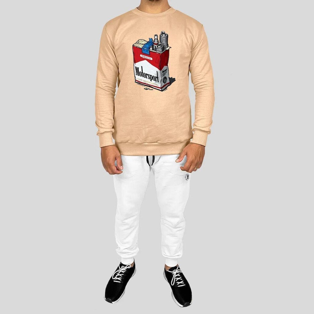 Conjunto Calça e Blusa Moletom Careca Sem Capuz Algodão Estampado Motor