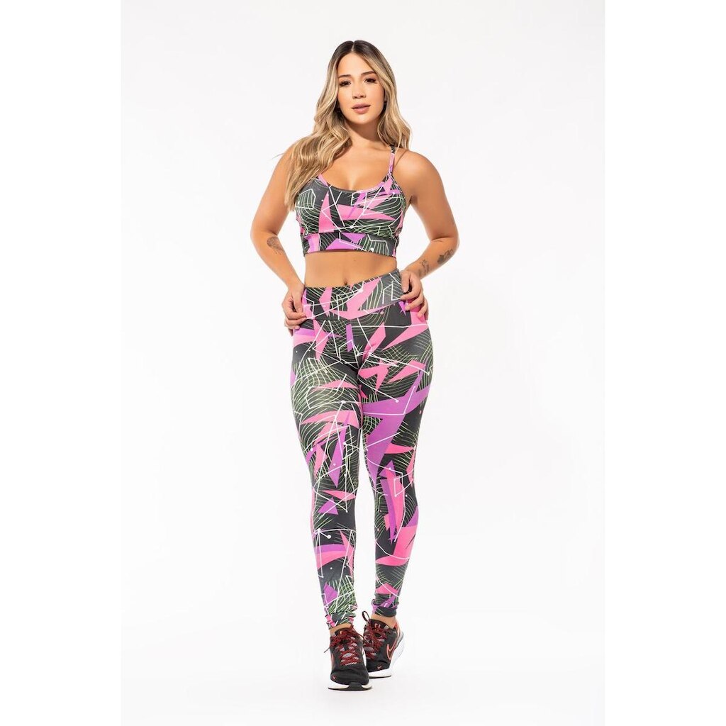 Conjunto Calça e Top Nadador Estampa Em Roxo