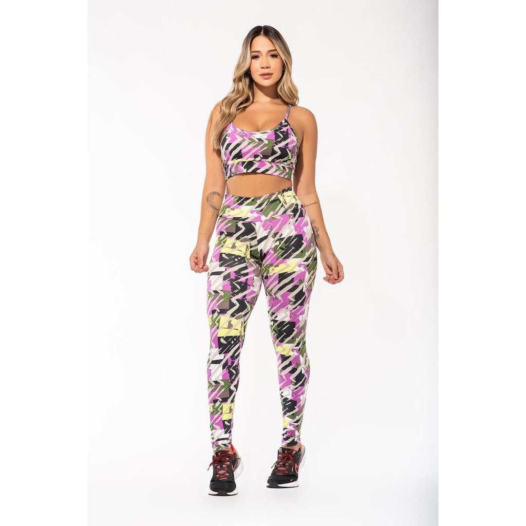 Conjunto Calça e Top Nadador Estampa Pincelada