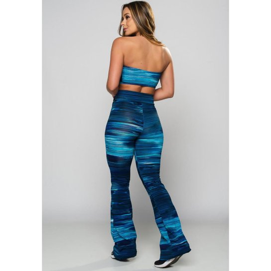 Conjunto Calça Flare Feminina e Top Tomara que Caia Estampado Mvb Modas