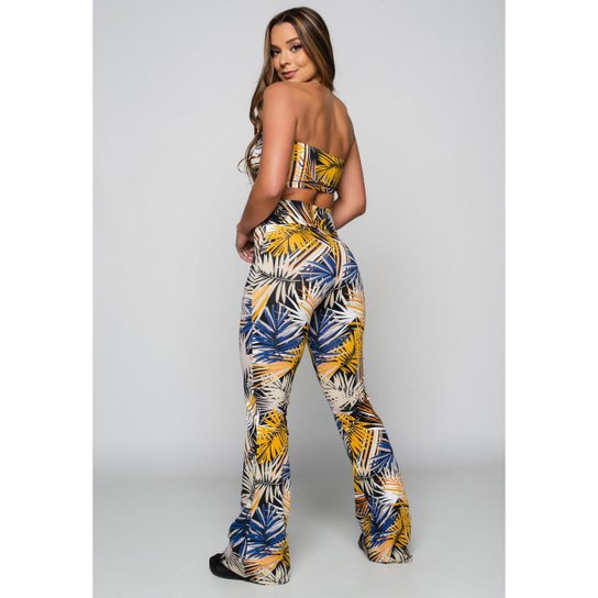Conjunto Calça Flare Feminina e Top Tomara que Caia Estampado Mvb Modas