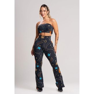 Conjunto Calça Flare Feminina e Top Tomara que Caia Estampado Mvb Modas