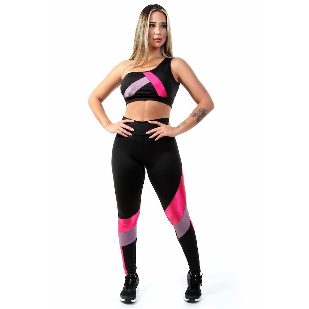 Conjunto Calça Legging Detalhe Degrade + Top um ombro só