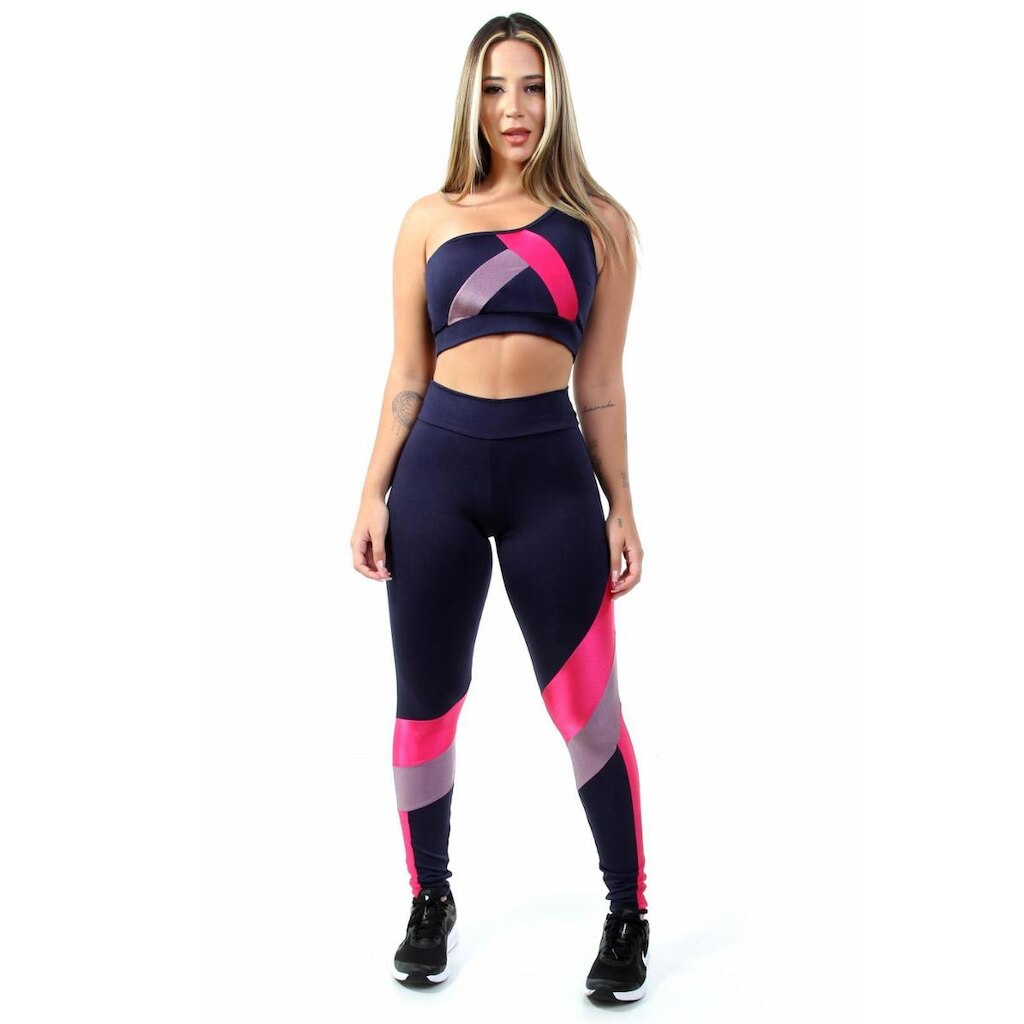 Conjunto Calça Legging Detalhe Degrade + Top um ombro só