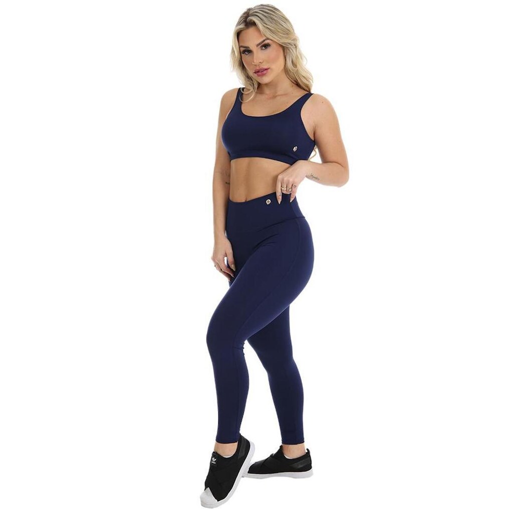 Conjunto Calça Legging e Top Academia Liso Cós Duplo Feminino
