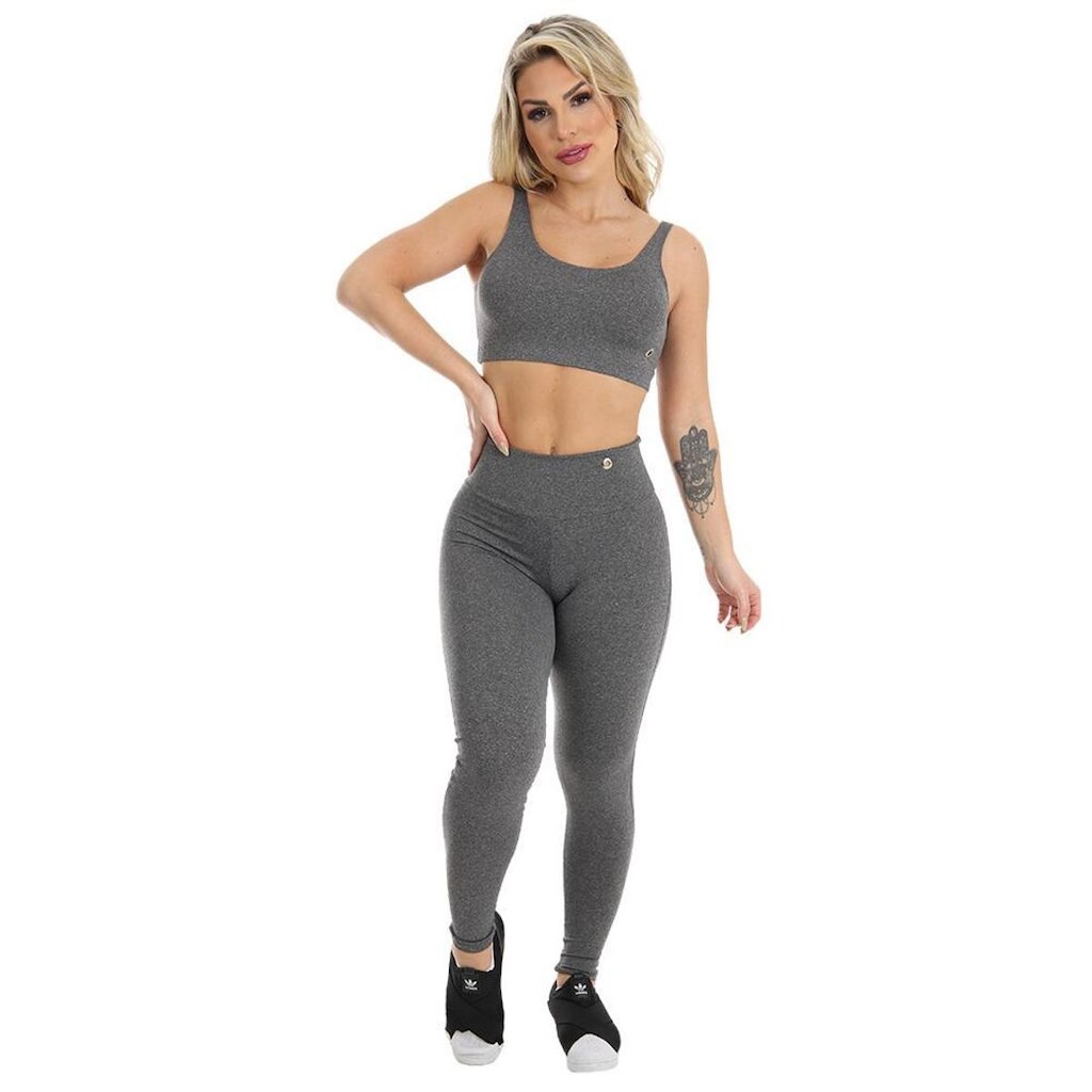Conjunto Calça Legging e Top Academia Liso Cós Duplo Feminino