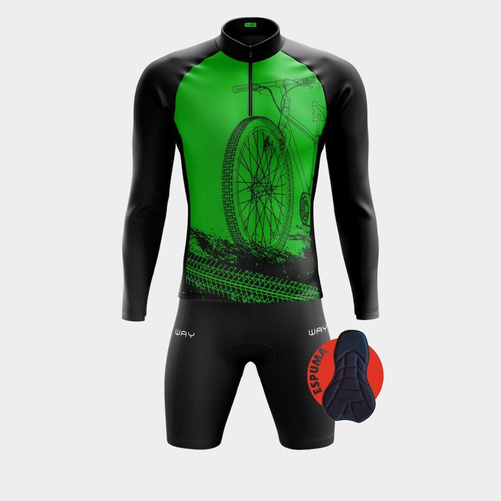 Conjunto Camisa Ciclismo Masculina Manga Longa PRO Bermuda de Espuma - Brasil Points - GG