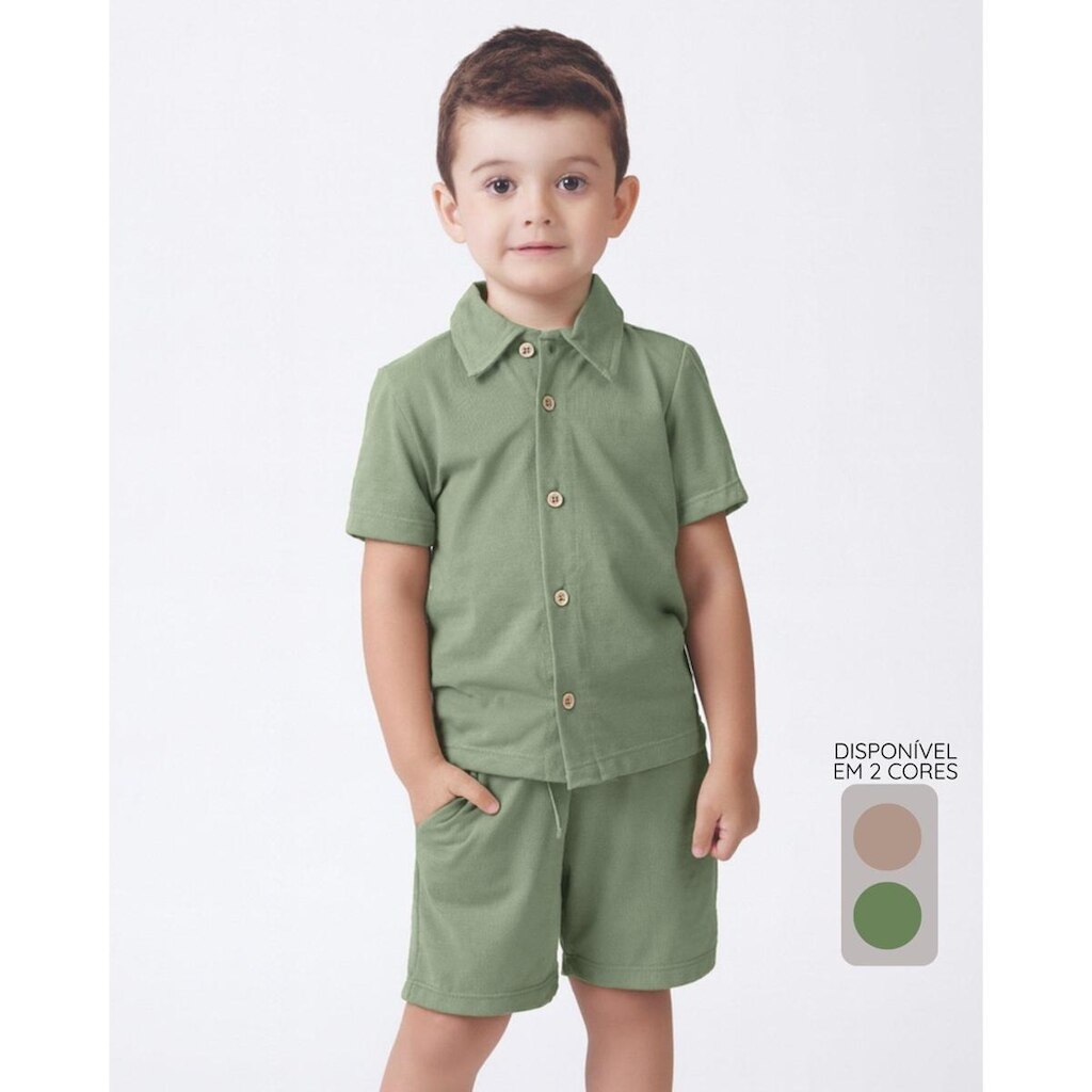 Conjunto Camisa e Bermuda Tricot - Menino Tamanho 4 a 14