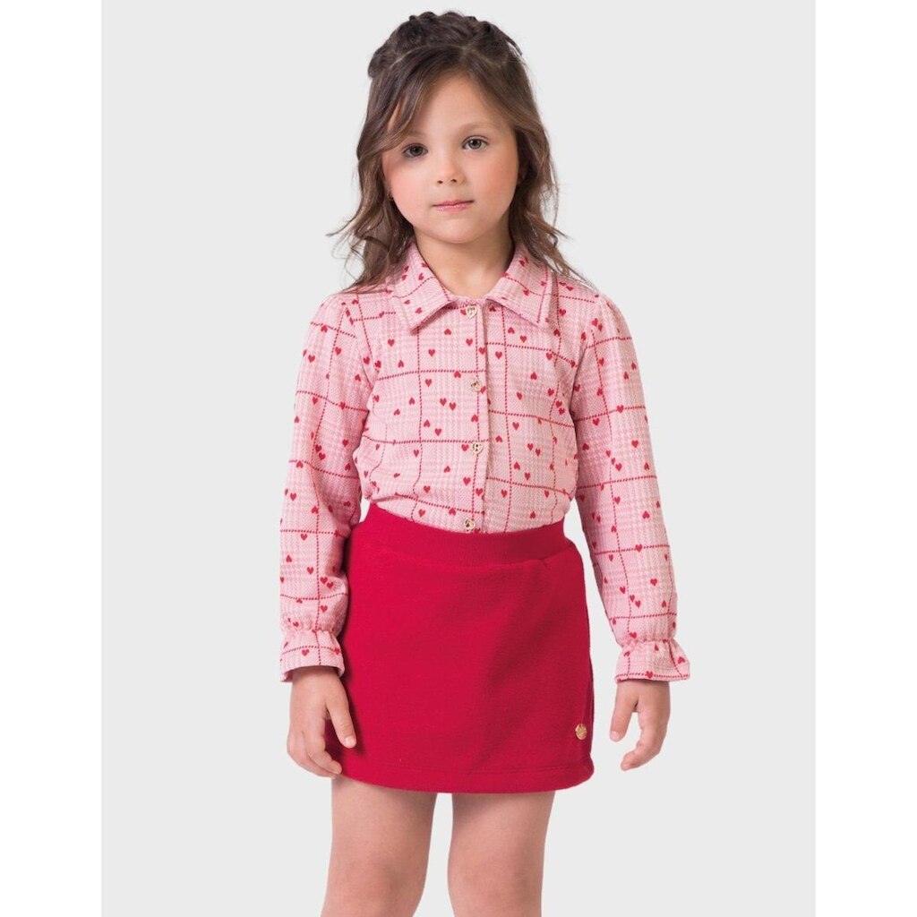 Conjunto camisa e saia vermelho look inverno elegante ideal para ocasiões  Menina 1 a 4 anos