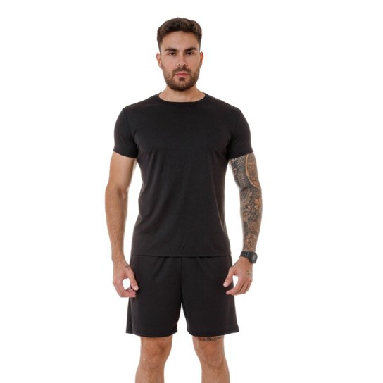 Conjunto Camisa e Short Masculino Dry Fitnnes Academia - Preto Menor preço em Conjunto Camisa e Short Masculino Dry Fitnnes Academia - Preto