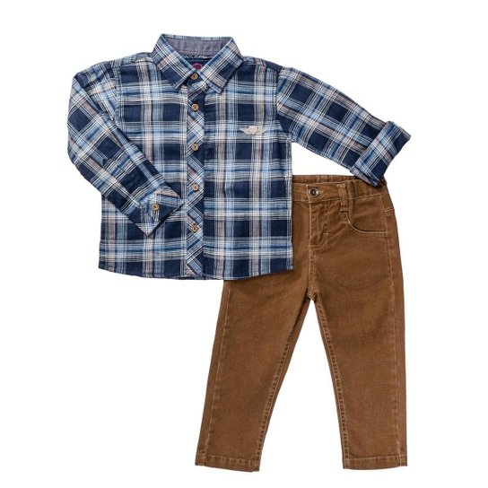 Conjunto Camisa Xadrez Manga Longa Com Calça De Sarja - Anjos Baby Chic - Marinho Menor preço em Conjunto Camisa Xadrez Manga Longa Com Calça De Sarja - Anjos Baby Chic - Marinho