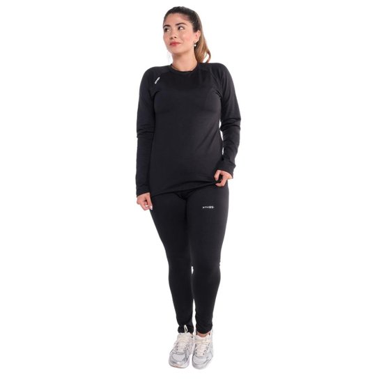 Conjunto Camiseta Calça Térmica Flanelada Segunda Pele Frioo - Preto Menor preço em Conjunto Camiseta Calça Térmica Flanelada Segunda Pele Frioo - Preto