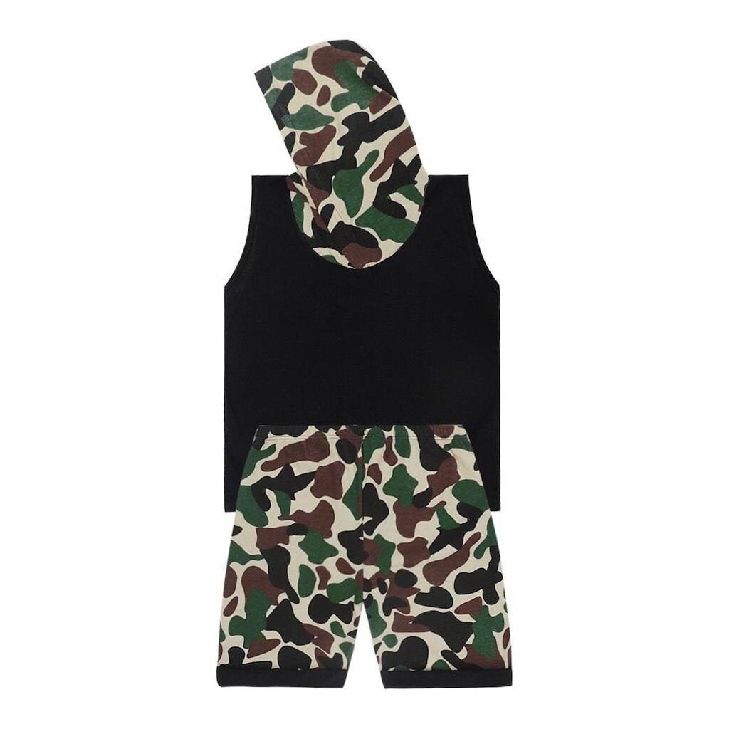 Conjunto Camiseta com Capuz e Bermuda Camuflada - Destak