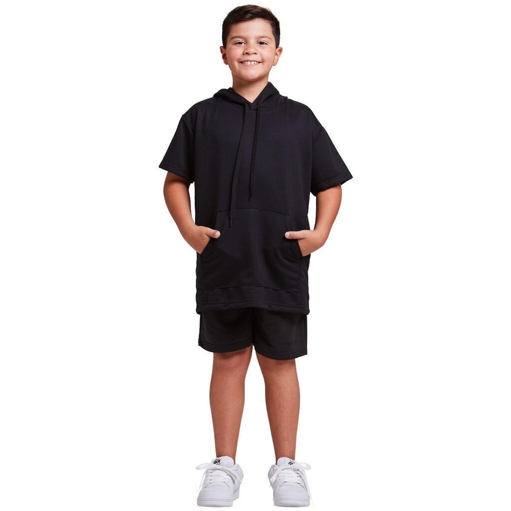 Conjunto Camiseta Com Capuz E Shorts Infantil Moletinho