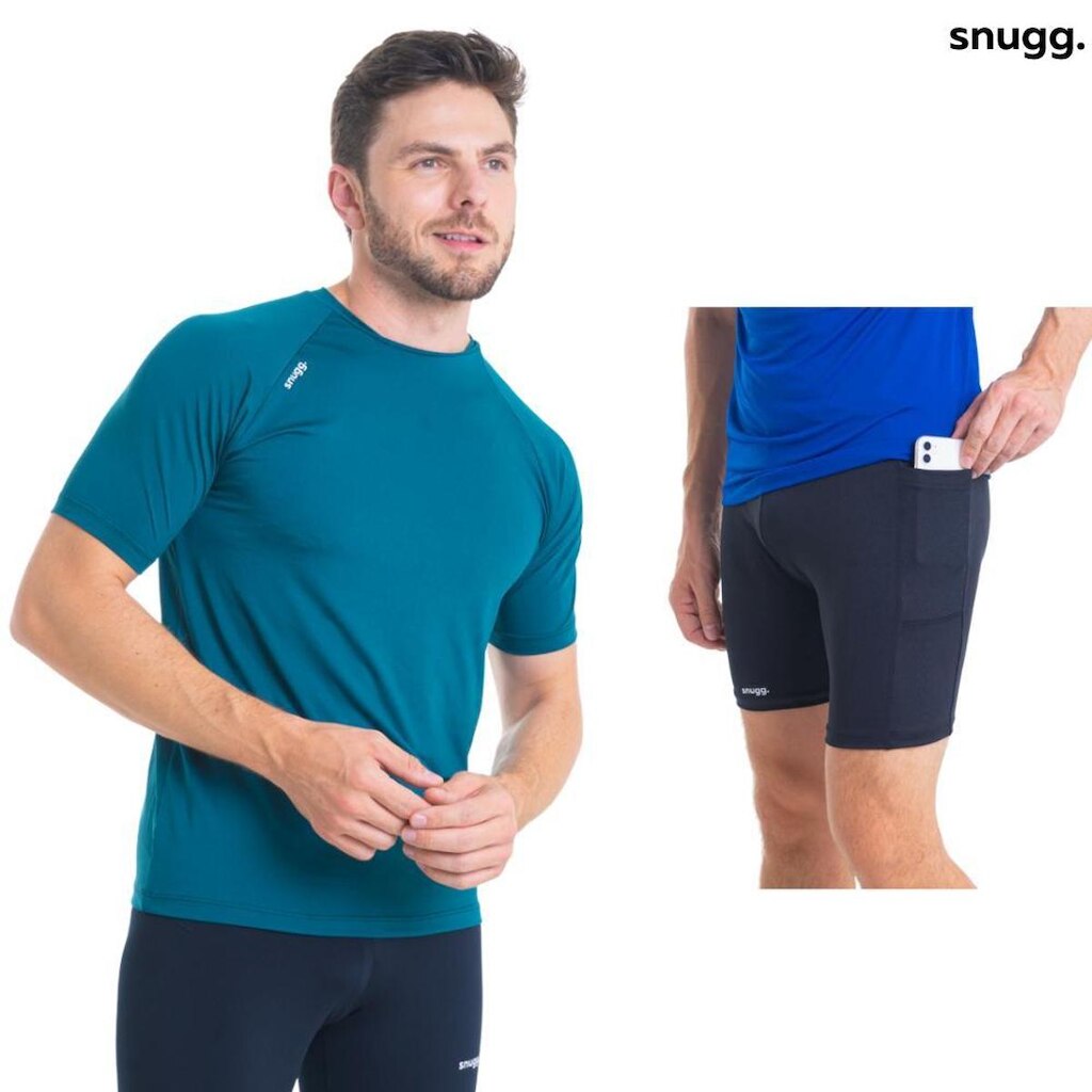 Conjunto Camiseta Curta e Bermuda com Bolso Segunda Pele Snugg Proteção UV50+
