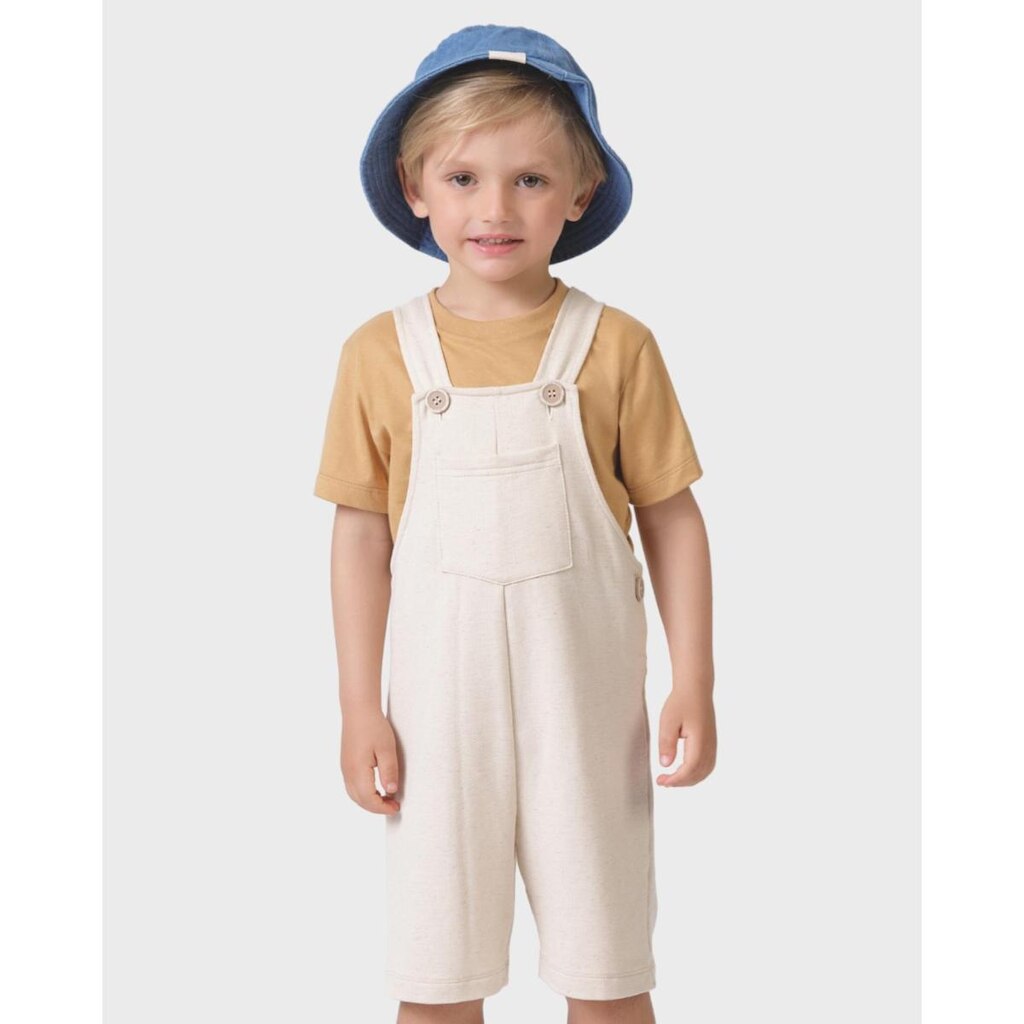 Conjunto Camiseta e Jardineira Linho Verão Menino Fresco - Amarelo e Verde - Bebê 3 a 18 meses