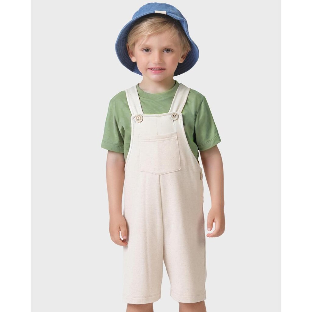 Conjunto Camiseta e Jardineira Linho Verão Menino Fresco - Amarelo e Verde - Bebê 3 a 18 meses