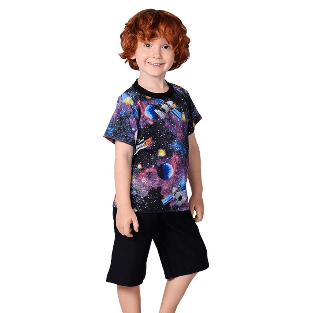 Conjunto Camiseta Foguete com Bermuda Moletom - Big Bless