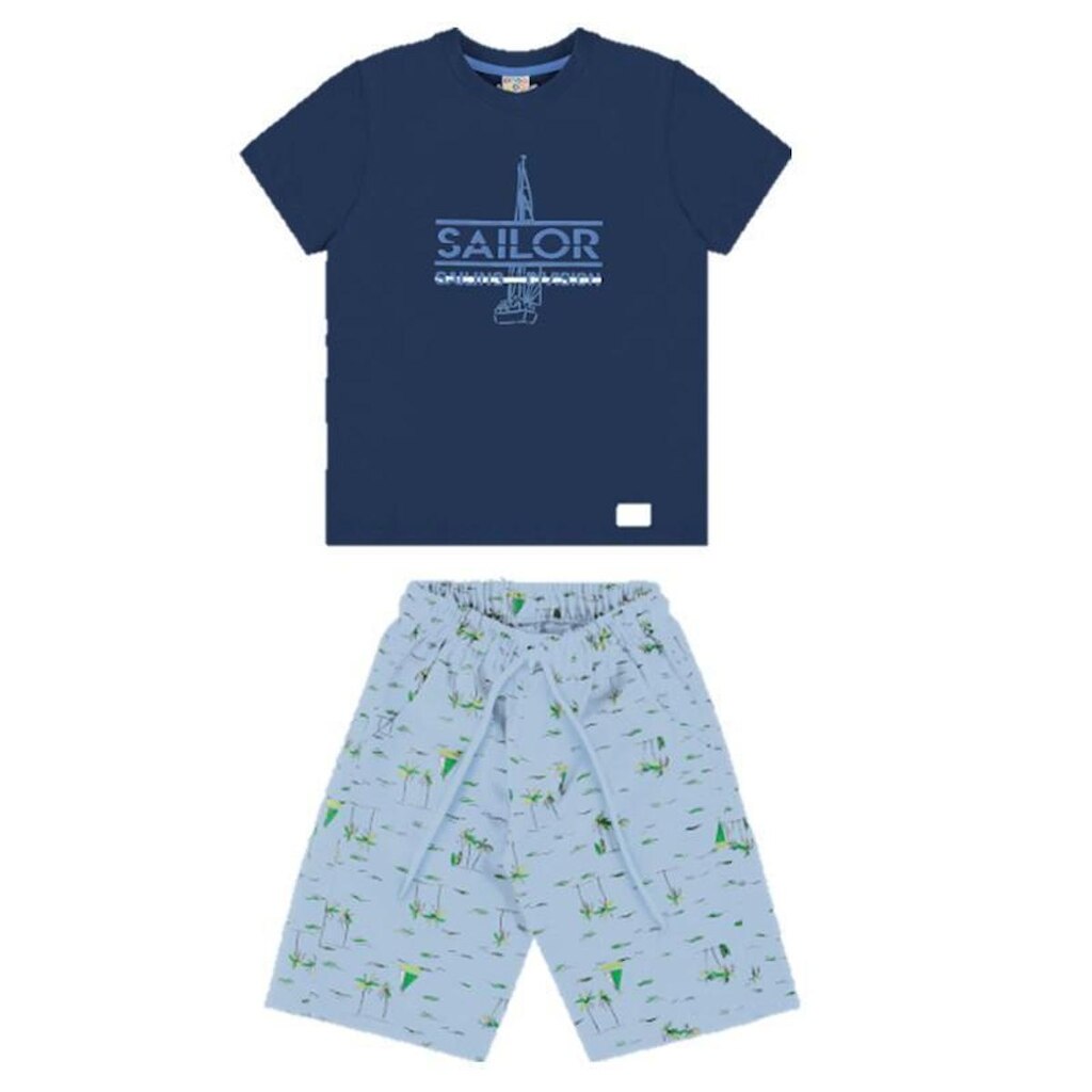 Conjunto camiseta manga curta Sailor e bermuda linho estampada Have Fun