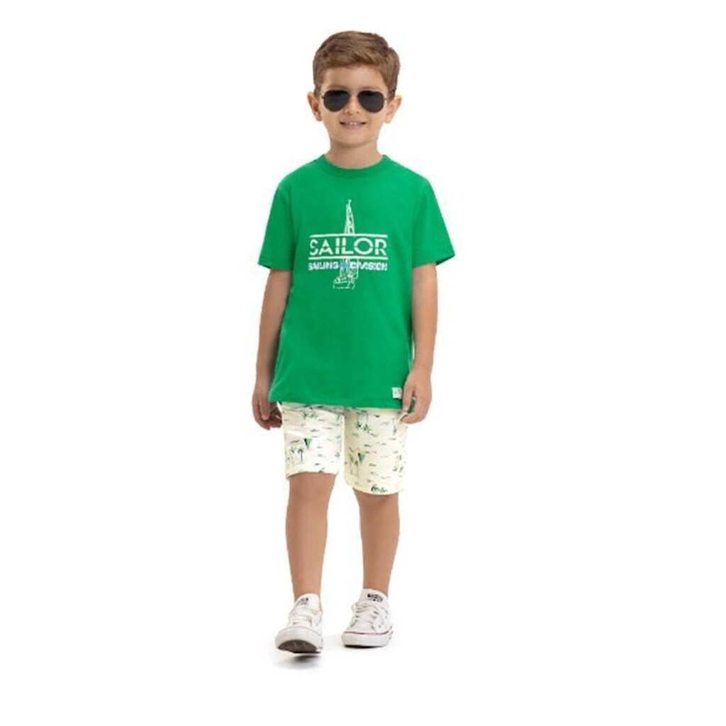 Conjunto camiseta manga curta Sailor e bermuda linho estampada Have Fun
