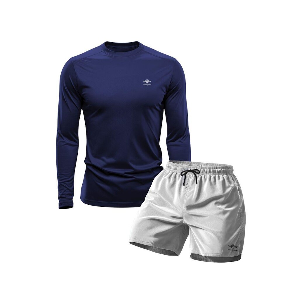 Conjunto Camiseta Manga Longa Dry Proteção Uv e Short Mauricinho Academia Verão Básico