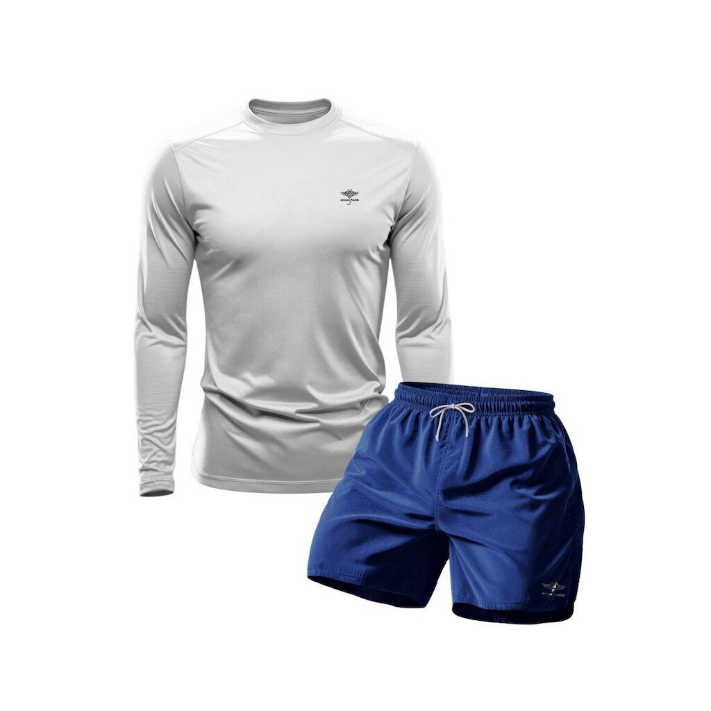 Conjunto Camiseta Manga Longa Dry Proteção Uv e Short Mauricinho Academia Verão Básico