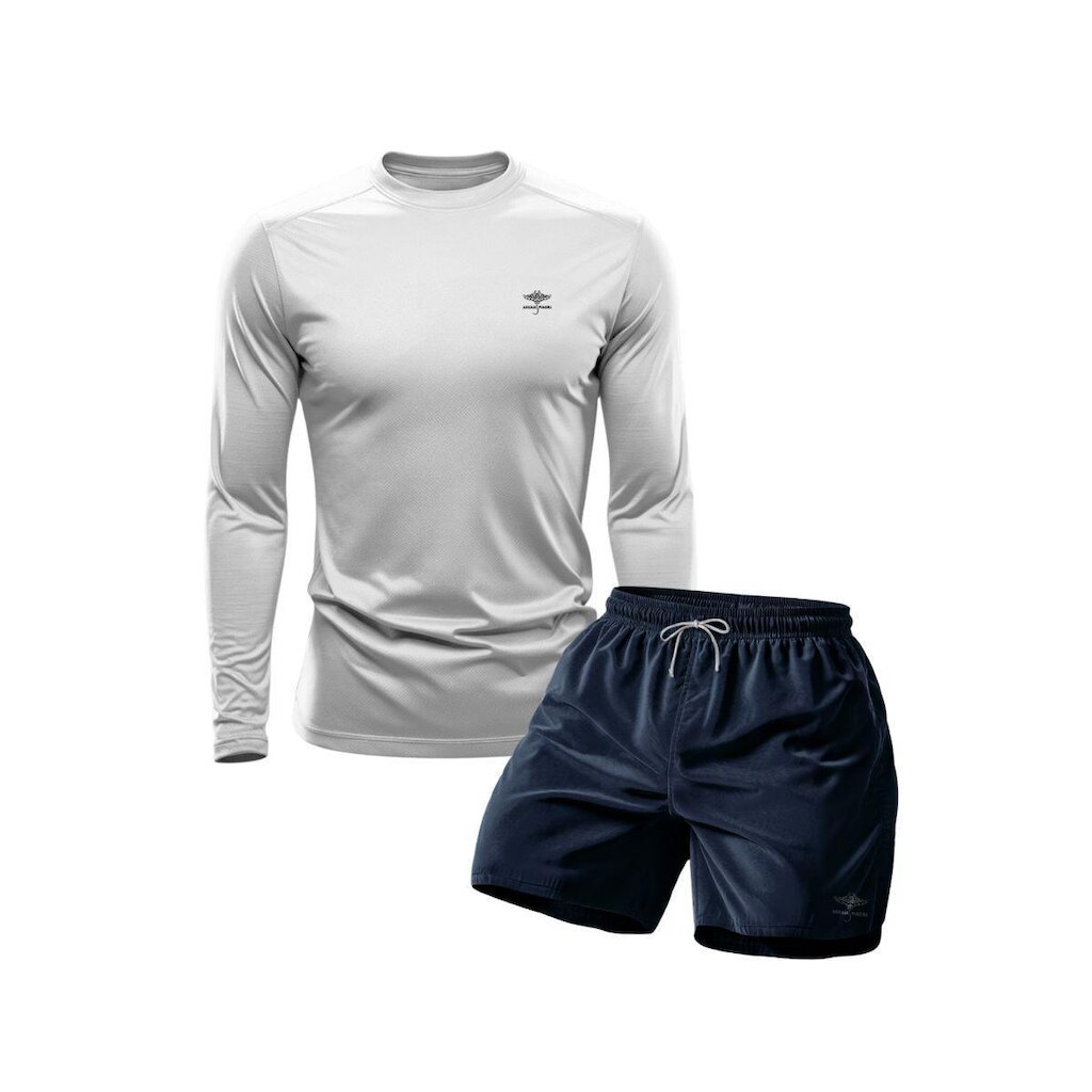 Conjunto Camiseta Manga Longa Dry Proteção Uv e Short Mauricinho Academia Verão Básico