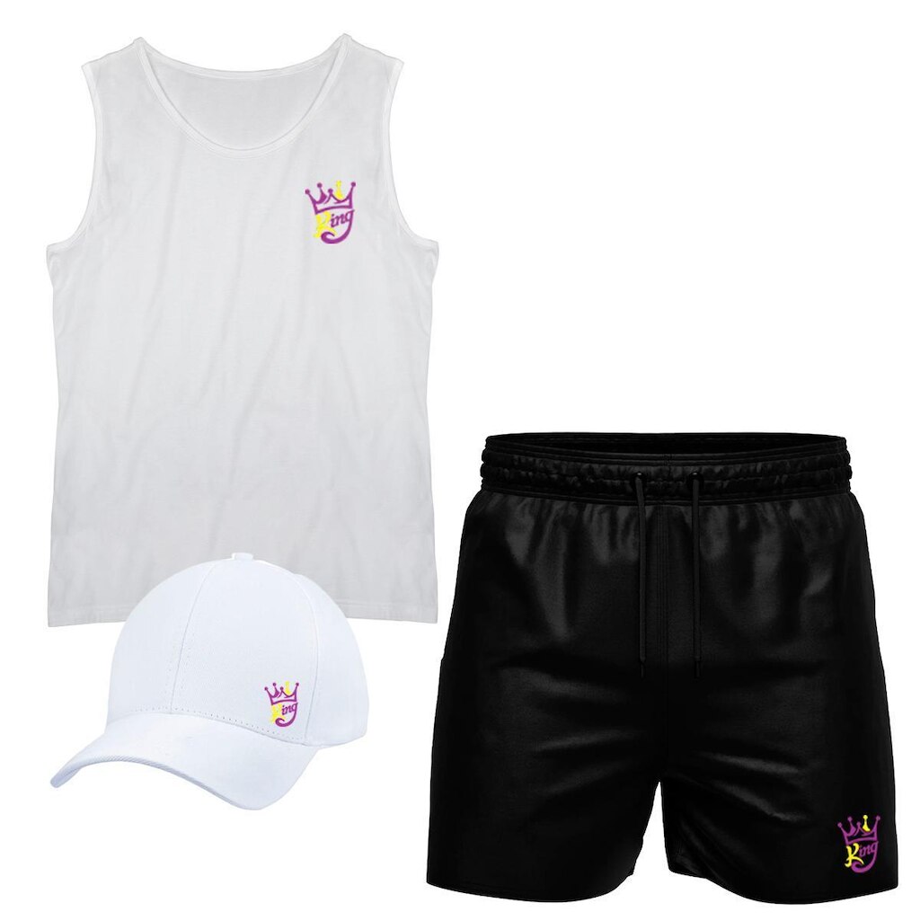 Conjunto Camiseta Regata Algodão Short Tactel E Boné King