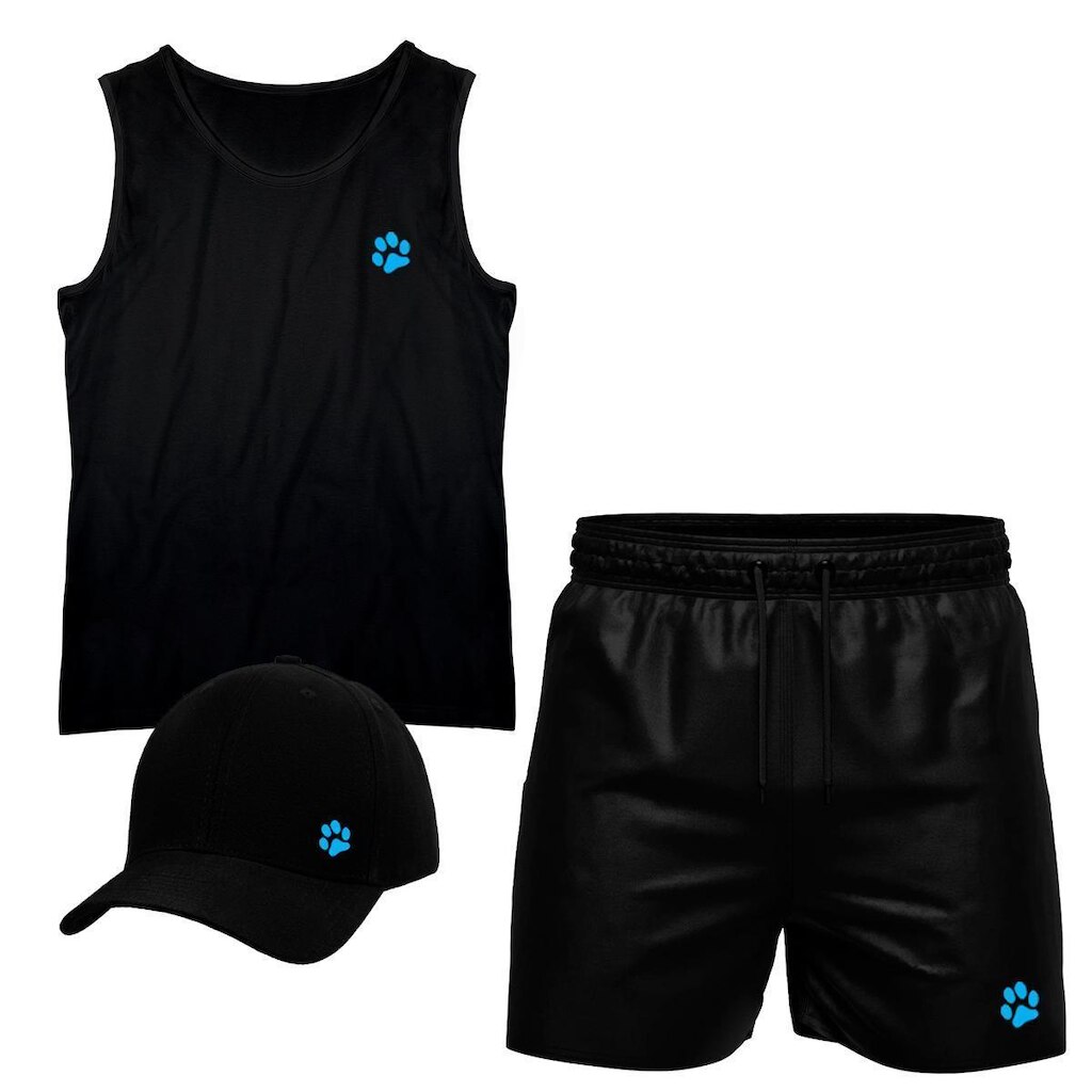 Conjunto Camiseta Regata Algodão Short Tactel E Boné Patas