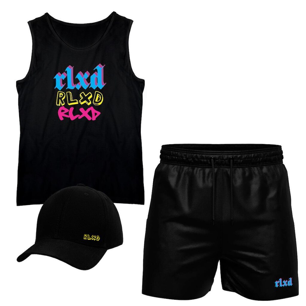 Conjunto Camiseta Regata Algodão Short Tactel E Boné RLXD2