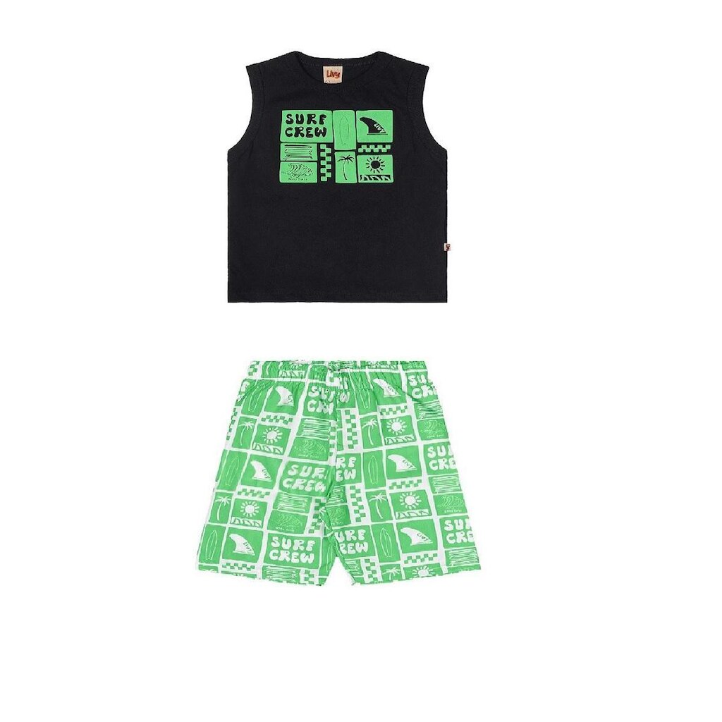 Conjunto Camiseta Regata e Bermuda Efeito Relevo Surf