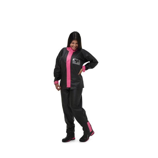 Conjunto Capa De Chuva Pvc Pantaneiro Moto Motoboy Feminina - Preto+Rosa Menor preço em Conjunto Capa De Chuva Pvc Pantaneiro Moto Motoboy Feminina - Preto+Rosa