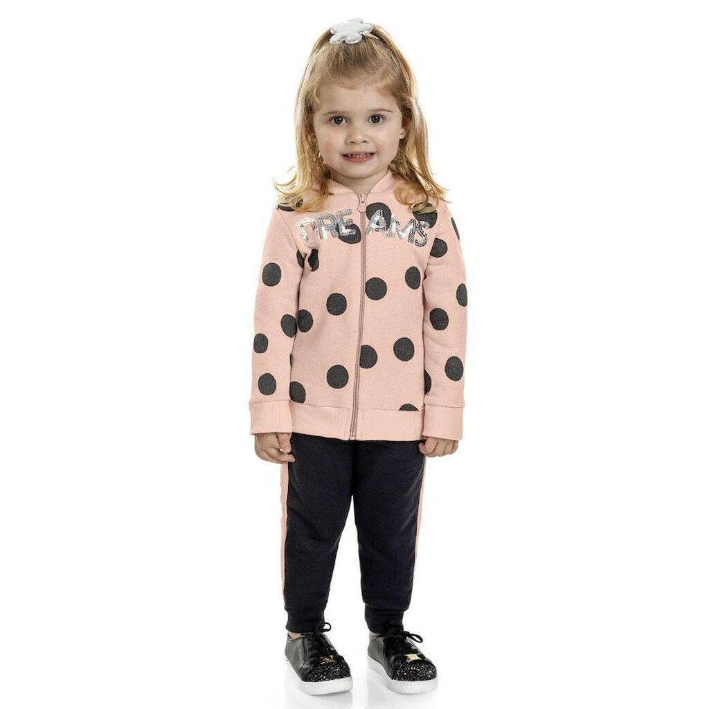 Conjunto Capuz Longo Infantil Moletinho Rosa Marlan