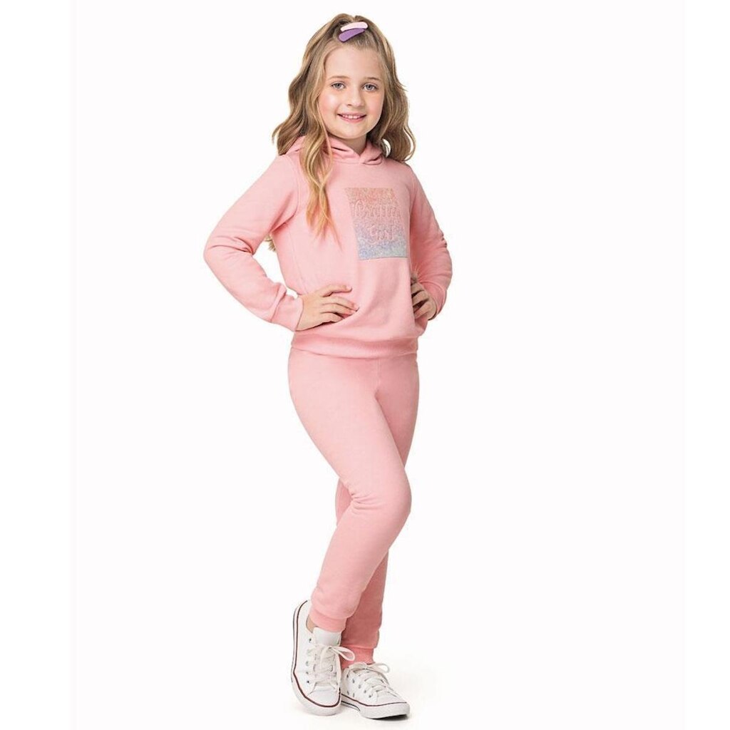 Conjunto Capuz Moletinho Infantil Menina Rosa Boca Grande