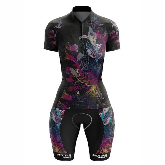 Conjunto Ciclismo Bermuda E Camisa Feminino Flor Psicodélica - Preto Menor preço em Conjunto Ciclismo Bermuda E Camisa Feminino Flor Psicodélica - Preto