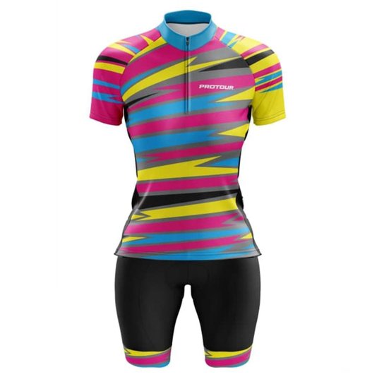 Conjunto Ciclismo Bermuda e Camisa Feminino Pro Tour Aquarela Com Bolsos - Rosa Menor preço em Conjunto Ciclismo Bermuda e Camisa Feminino Pro Tour Aquarela Com Bolsos - Rosa
