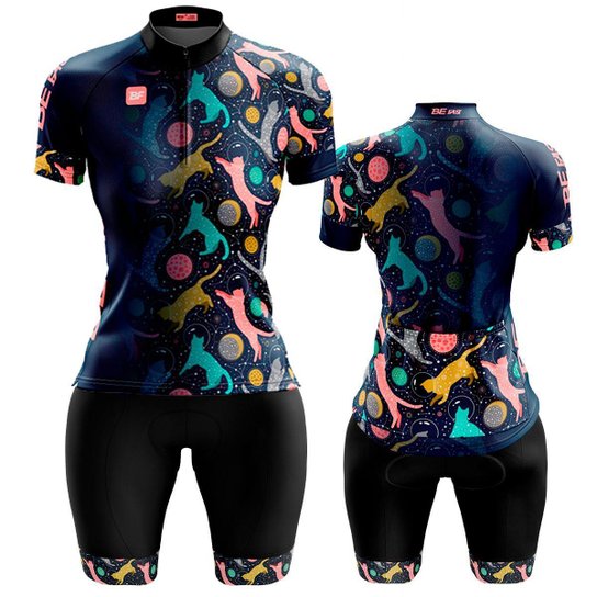 Conjunto Ciclismo Feminino Bermuda e Camisa Gatos Lua tecido dry fit Forro em espuma - Preto Menor preço em Conjunto Ciclismo Feminino Bermuda e Camisa Gatos Lua tecido dry fit Forro em espuma - Preto