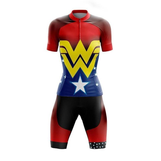 Conjunto Ciclismo Feminino GPX Mulher Maravilha - Vermelho Menor preço em Conjunto Ciclismo Feminino GPX Mulher Maravilha - Vermelho