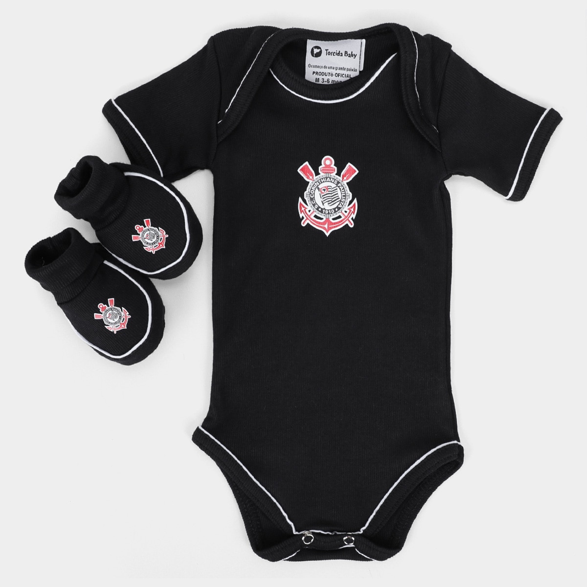 Conjunto Corinthians Body Manga Curta Com Pantufa Infantil Menor preço em Conjunto Corinthians Body Manga Curta Com Pantufa Infantil