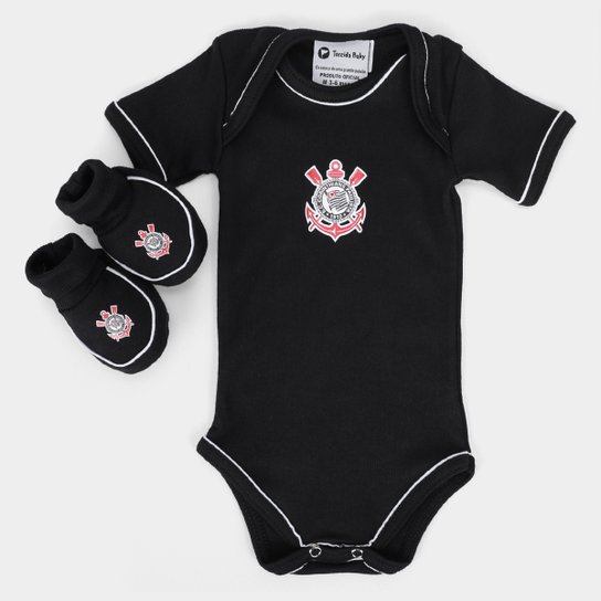 Conjunto Corinthians Body Manga Curta Com Pantufa Infantil - Preto+Branco Menor preço em Conjunto Corinthians Body Manga Curta Com Pantufa Infantil - Preto+Branco