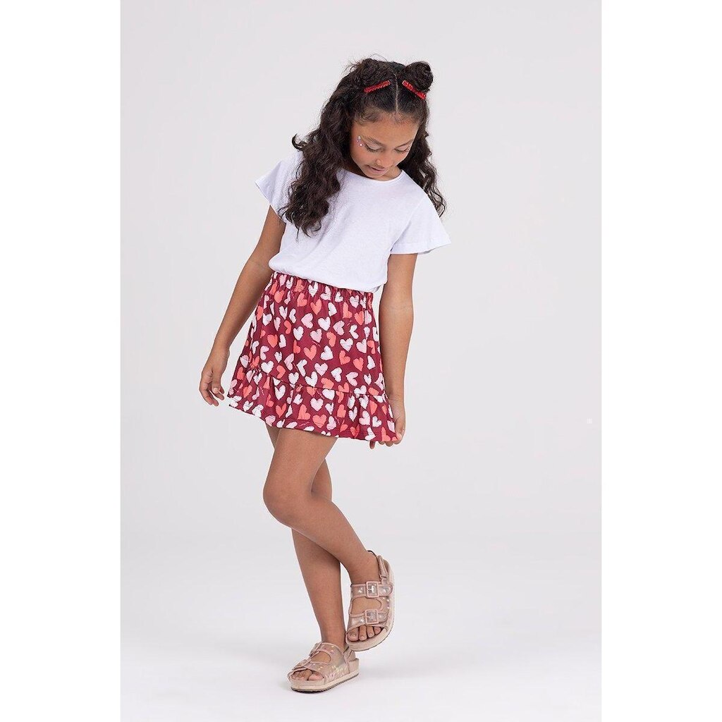 Conjunto Cropped Infantil Saia Rodada Branco