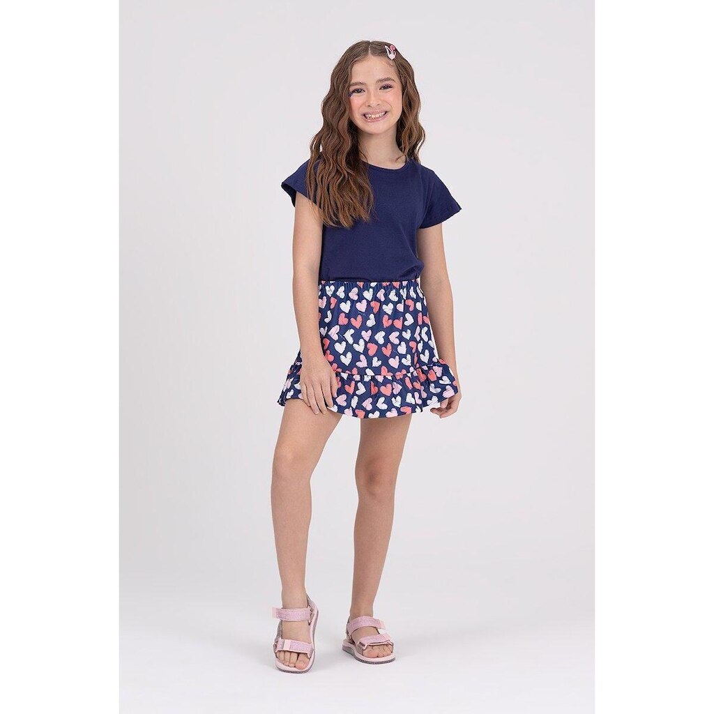 Conjunto Cropped Infantil Saia Rodada Marinho