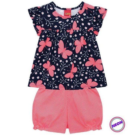 Conjunto Curto Infantil Kyly Blusa e Short Borboletas Menina - Azul Menor preço em Conjunto Curto Infantil Kyly Blusa e Short Borboletas Menina - Azul