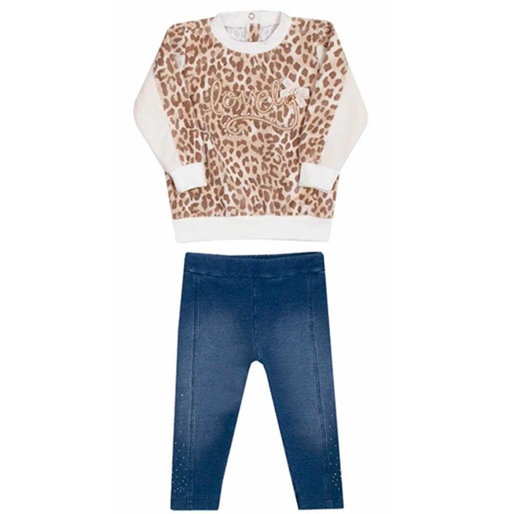 Conjunto De Blusa Animal Print Com Calça Moletom Denim Paraíso