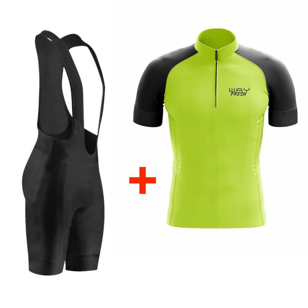 Conjunto de Ciclismo Camisa Verde Neon e Bretelle de Gel