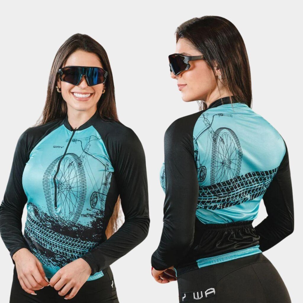 Conjunto de Ciclismo Feminino Camisa Pro Manga Longa e Bermuda Forro Espuma